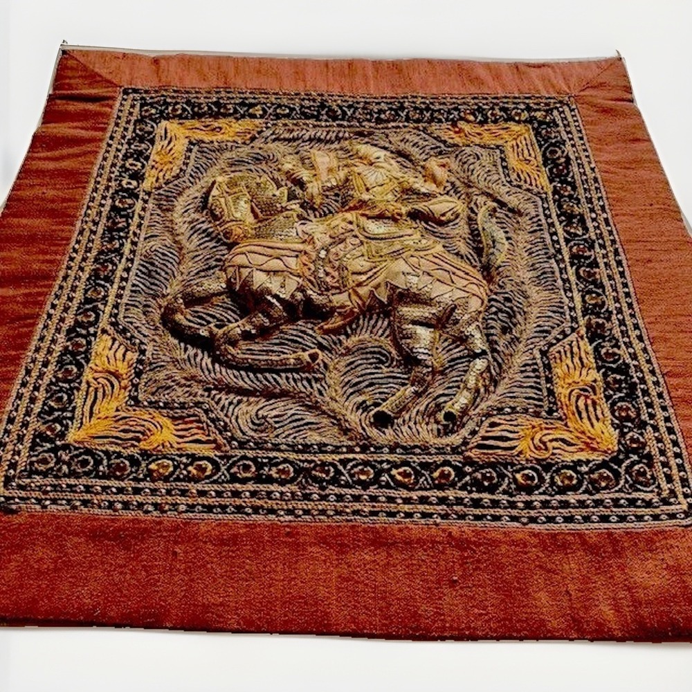 VTG Thai Burmese Tapestry Textile Art Hanging Horse Equestrian Beads Embroidered